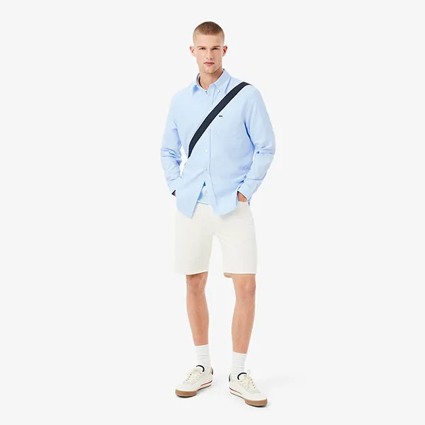 Áo Sơ Mi Dài Tay Nam Lacoste Regular Fit Long Sleeve Oxford Shirt CH6372 - F6Z Màu Xanh Nhạt Size 39
