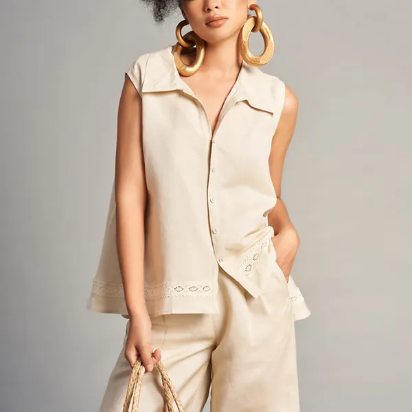 Áo Sơ Mi Kiểu Nữ F2 Fashion & Freedom Linen AK591-K-S-0623 Màu Kem Size S