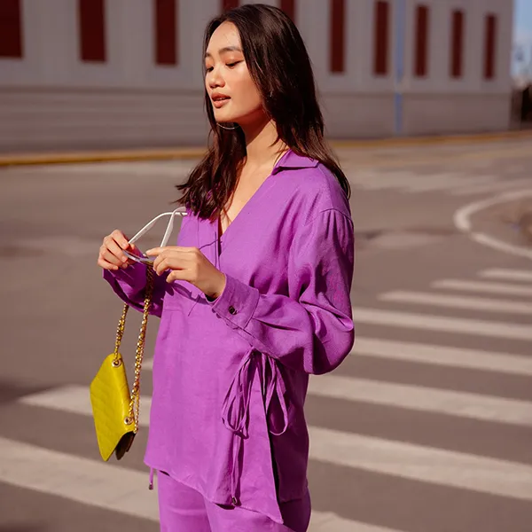 Áo Sơ Mi Kiểu Nữ F2 Fashion & Freedom Linen Autumn Charm AK538-TÍM-S-0822 Màu Tím Size S