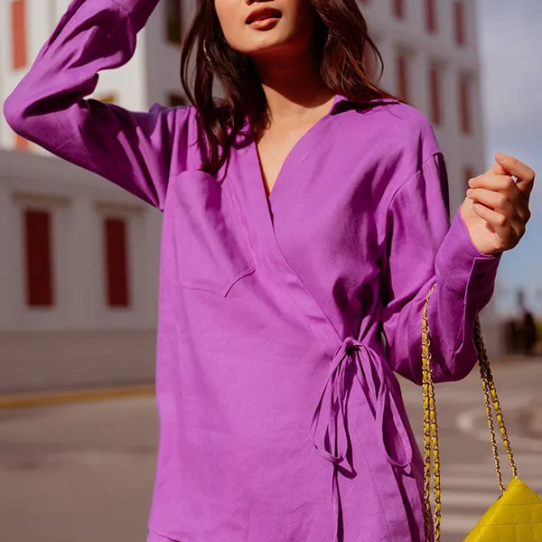Áo Sơ Mi Kiểu Nữ F2 Fashion & Freedom Linen Autumn Charm AK538-TÍM-S-0822 Màu Tím Size S