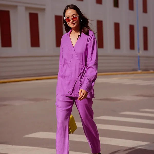 Áo Sơ Mi Kiểu Nữ F2 Fashion & Freedom Linen Autumn Charm AK538-TÍM-S-0822 Màu Tím Size S