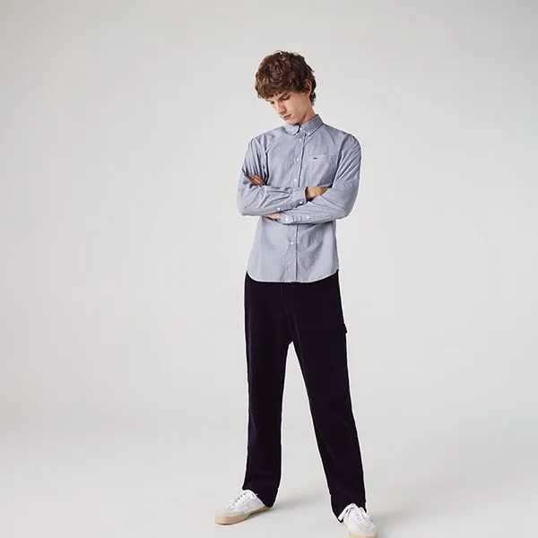 Áo Sơ Mi Nam Lacoste Cotton Poplin Gingham Check Shirt CH8425-522 Màu Xám Kẻ Size 38
