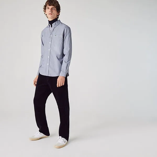 Áo Sơ Mi Nam Lacoste Cotton Poplin Gingham Check Shirt CH8425-522 Màu Xám Kẻ Size 38