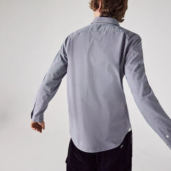 Áo Sơ Mi Nam Lacoste Cotton Poplin Gingham Check Shirt CH8425-522 Màu Xám Kẻ Size 38