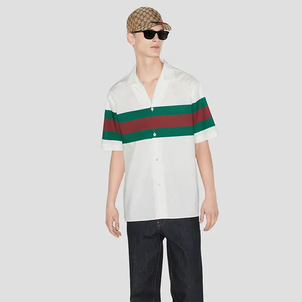 Áo Sơ Mi Nam Gucci Cotton Bowling In White 791771 ZAQOR 9669 Màu Trắng Size 44