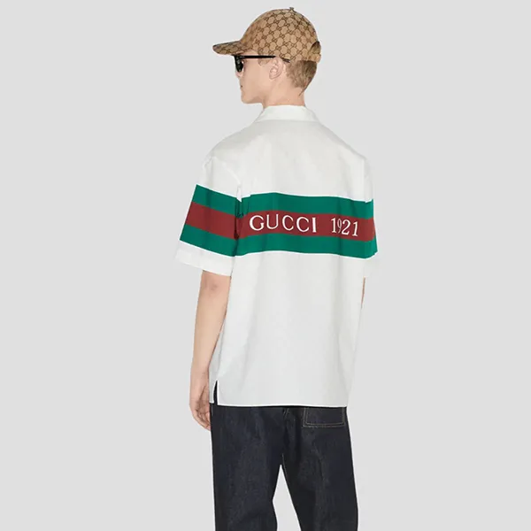 Áo Sơ Mi Nam Gucci Cotton Bowling In White 791771 ZAQOR 9669 Màu Trắng Size 44