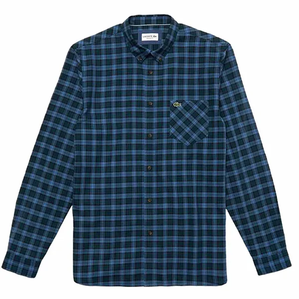 Áo Sơ Mi Nam Lacoste Casual Chest Pocket Check Slim Shirt CH1541 10 1RT Màu Xanh Kẻ
