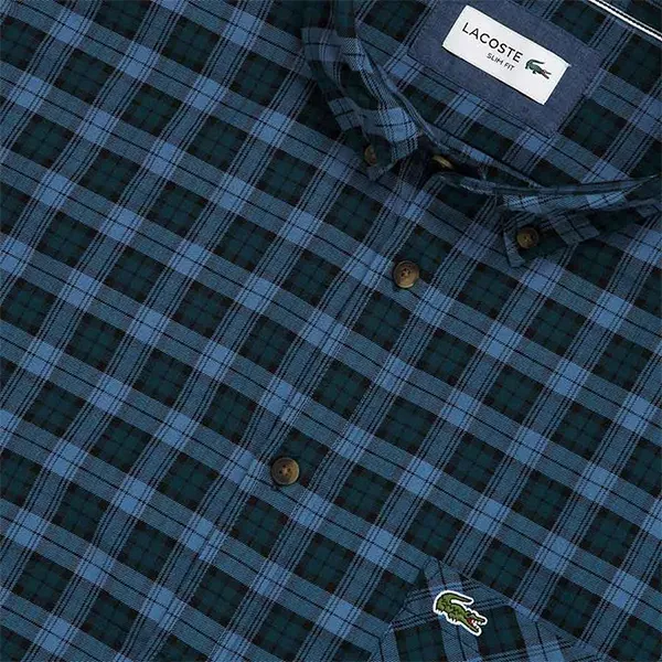 Áo Sơ Mi Nam Lacoste Casual Chest Pocket Check Slim Shirt CH1541 10 1RT Màu Xanh Kẻ