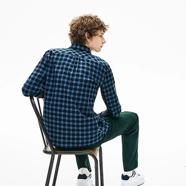 Áo Sơ Mi Nam Lacoste Casual Chest Pocket Check Slim Shirt CH1541 10 1RT Màu Xanh Kẻ
