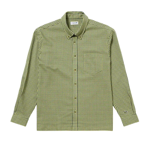 Áo Sơ Mi Nam Lacoste Flannel Check Button Down Shirt CH7219 IC3 Màu Xanh Khaki Size 38