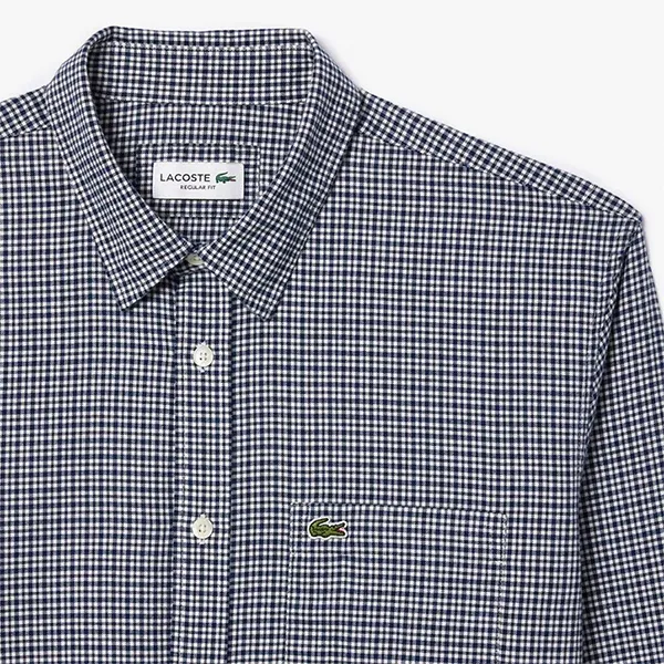 Áo Sơ Mi Nam Lacoste Men's Loose Fit Checked Shirt With Chest Pocket CH7548 KG2 Màu Xanh Navy Size 39