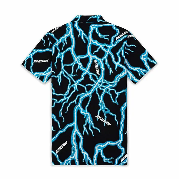 Áo Sơ Mi Nam Reason Black AZWT-006 Lightning Allover Print Short Sleeve Shirt Màu Đen Size XS