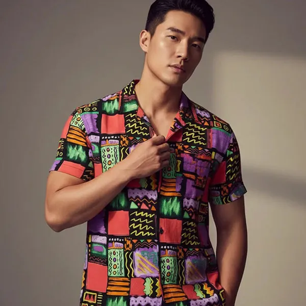 Áo Sơ Mi Nam Reason Multi A1-117 Adjust Allover Print Short Sleeve Shirt Phối Màu Size XS