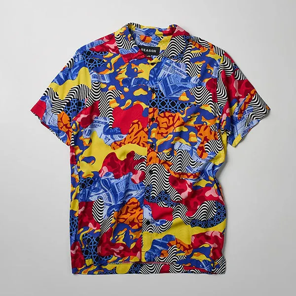 Áo Sơ Mi Nam Reason Multi VS1-16 Wavy Allover Print Short Sleeve Shirt Phối Màu Size XS