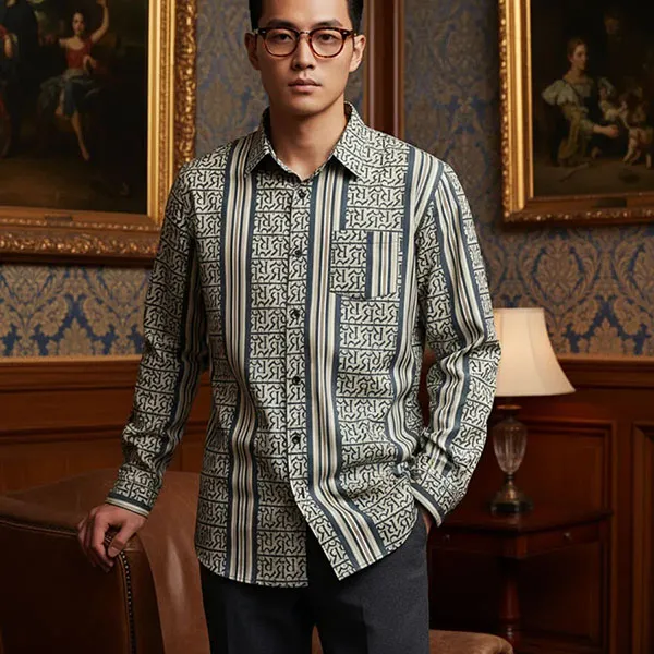 Áo Sơ Mi Nam Reason Clothing Multi WF3-12 Men's Monogram Long Sleeve Woven Shirt Phối Màu Size XS