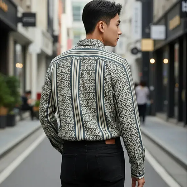 Áo Sơ Mi Nam Reason Clothing Multi WF3-12 Men's Monogram Long Sleeve Woven Shirt Phối Màu Size XS