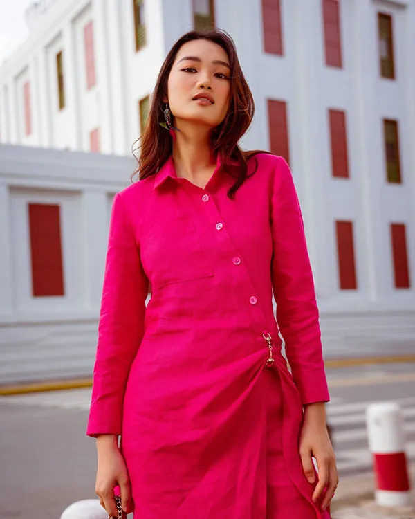 Áo Sơ Mi Nữ F2 Fashion & Freedom Linen Autumn Charm AK533-HS-S-0822 Màu Hồng Sen Size S