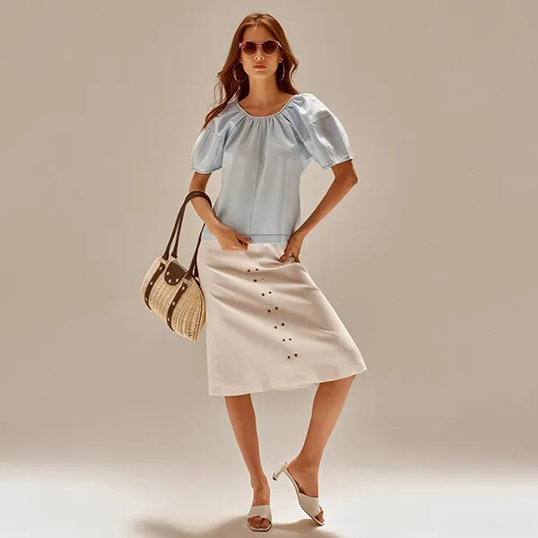 Áo Sơ Mi Nữ F2 Fashion & Freedom Linen Becoming Unveil AK469-XCN-S-0721 Màu Xanh Nhạt Size S