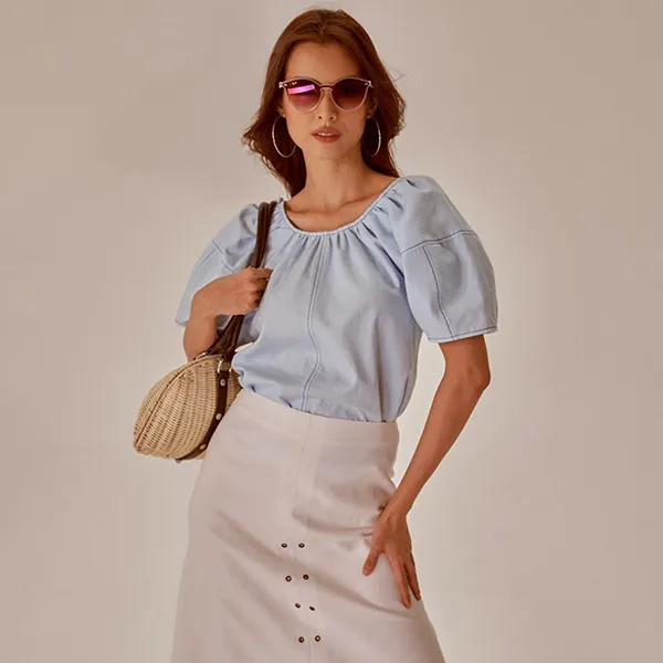 Áo Sơ Mi Nữ F2 Fashion & Freedom Linen Becoming Unveil AK469-XCN-S-0721 Màu Xanh Nhạt Size S
