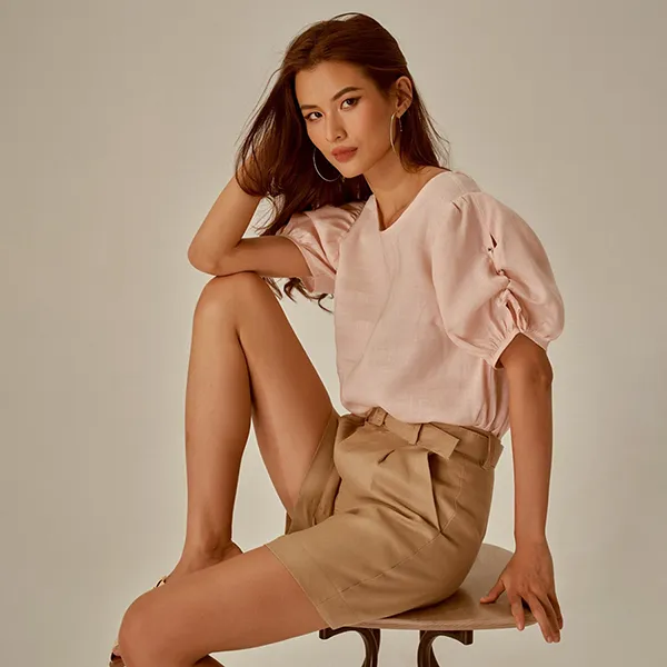 Áo Sơ Mi Nữ F2 Fashion & Freedom Linen Becoming Unveil AK473-HP-S-0721 Màu Hồng Phấn Size S