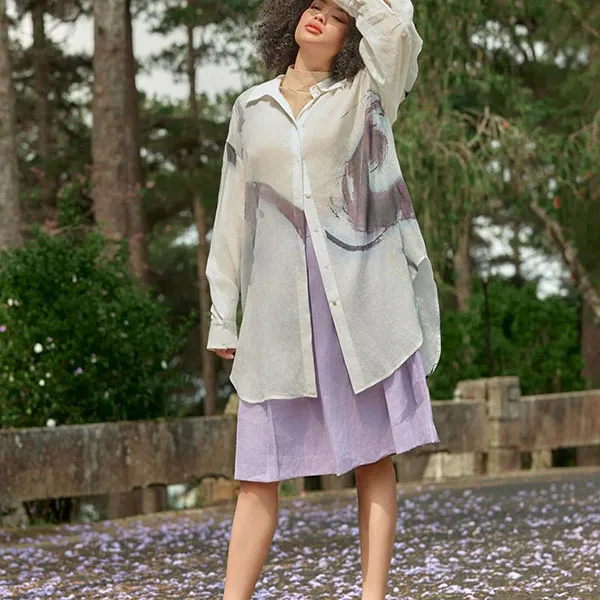 Áo Sơ Mi Nữ F2 Fashion & Freedom Linen Into The Wood AK634-THT-FREE-0524 Màu Trắng Họa Tiết