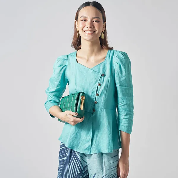 Áo Sơ Mi Nữ F2 Fashion & Freedom Linen Smart Casual AK440-X-S-0221 Màu Xanh Ngọc Size S