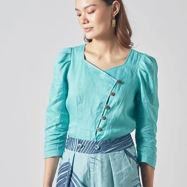 Áo Sơ Mi Nữ F2 Fashion & Freedom Linen Smart Casual AK440-X-S-0221 Màu Xanh Ngọc Size S