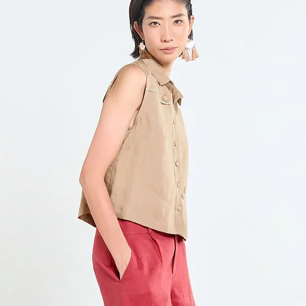 Áo Sơ Mi Nữ F2 Fashion & Freedom Tender Drit AK654-NN-S-0525 Màu Nâu Nhạt Size S
