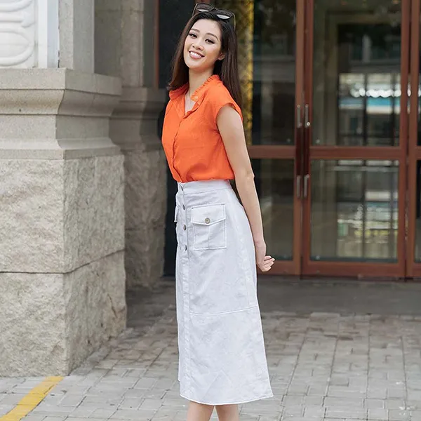 Áo Sơ Mi Nữ F2 Fashion & Freedom Tháng Năm Rực Rỡ AK391-C-S-0520 Lụa Tơ Màu Cam Size S