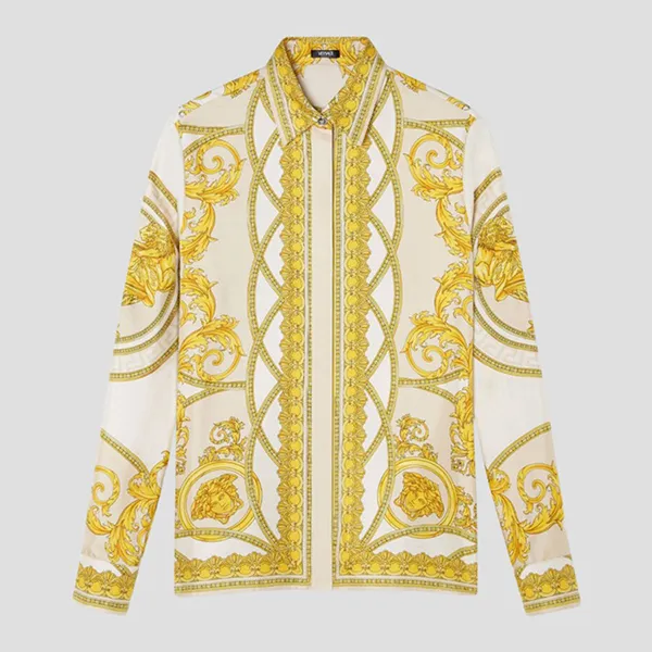 Áo Sơ Mi Nữ Versace 'Barocco' Print Silk Light Beige/Gold-tone 1001360 1A11528 5K520 Màu Vàng Size 40