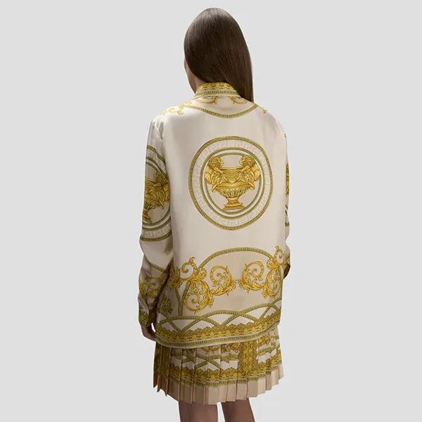 Áo Sơ Mi Nữ Versace 'Barocco' Print Silk Light Beige/Gold-tone 1001360 1A11528 5K520 Màu Vàng Size 40