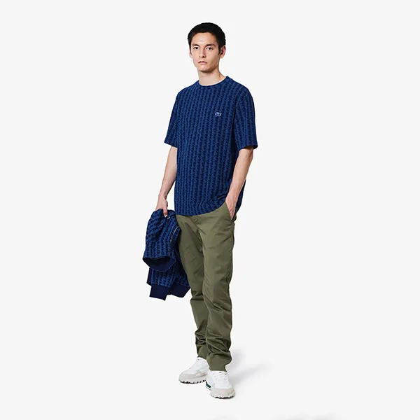 Áo Thun Nam Lacoste Indigo Pique Knit T-Shirt TH2787 - 2GF Màu Xanh Dương Size 3