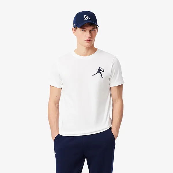 Áo Thun Nam Lacoste Tennis x Novak Djokovic TH1044 522 Tshirt Màu Trắng Size 3