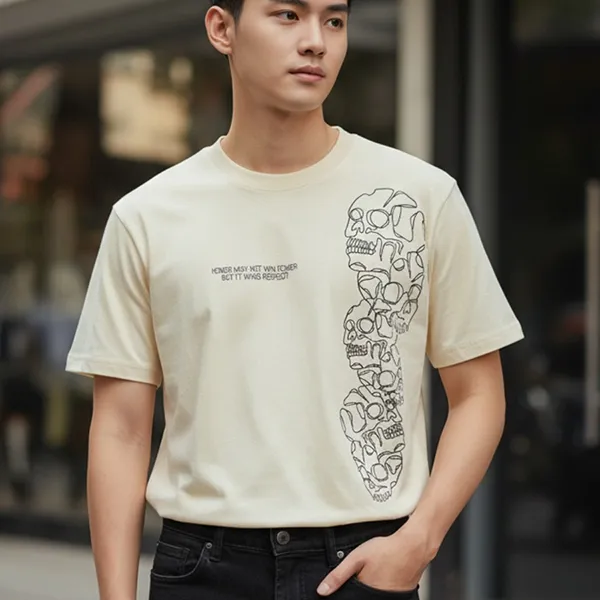 Áo Thun Nam Reason Khaki T-Shirt With Multiple Patterns F439 Màu Trắng Size XS