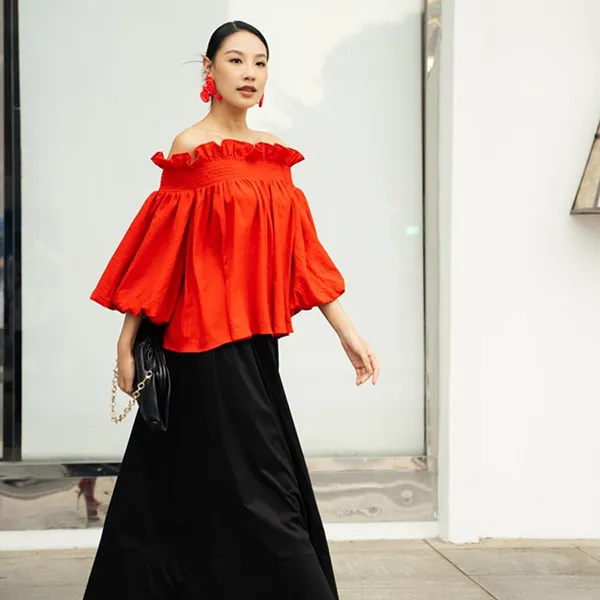 Áo Trễ Vai Nữ F2 Fashion & Freedom Linen AK597-DO-S-0723 Màu Đỏ Cam Size S