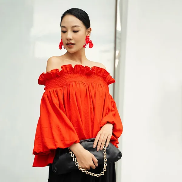 Áo Trễ Vai Nữ F2 Fashion & Freedom Linen AK597-DO-S-0723 Màu Đỏ Cam Size S