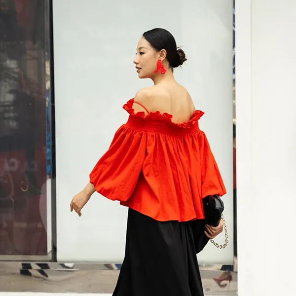 Áo Trễ Vai Nữ F2 Fashion & Freedom Linen AK597-DO-S-0723 Màu Đỏ Cam Size S