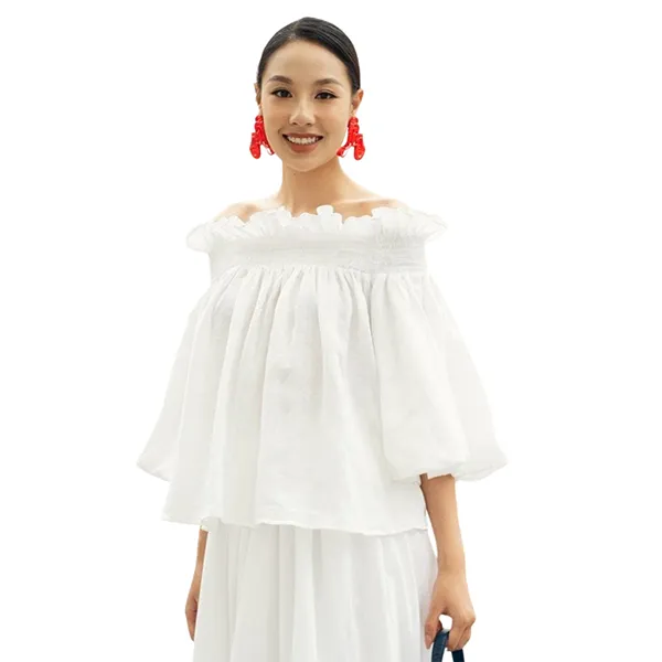 Áo Trễ Vai Nữ F2 Fashion & Freedom Linen AK597-T-S-0723 Màu Trắng Size S