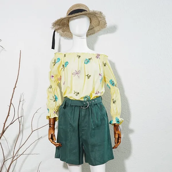 Áo Trễ Vai Nữ F2 Fashion & Freedom Linen Floral AK390-V-S-0421 Màu Vàng Size S