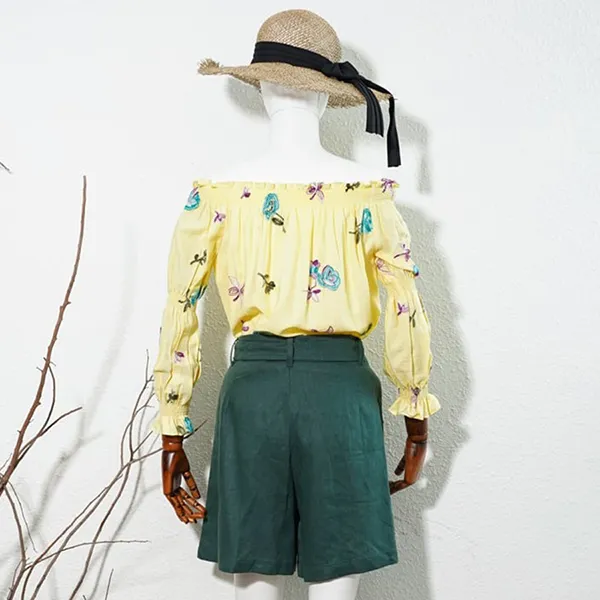 Áo Trễ Vai Nữ F2 Fashion & Freedom Linen Floral AK390-V-S-0421 Màu Vàng Size S