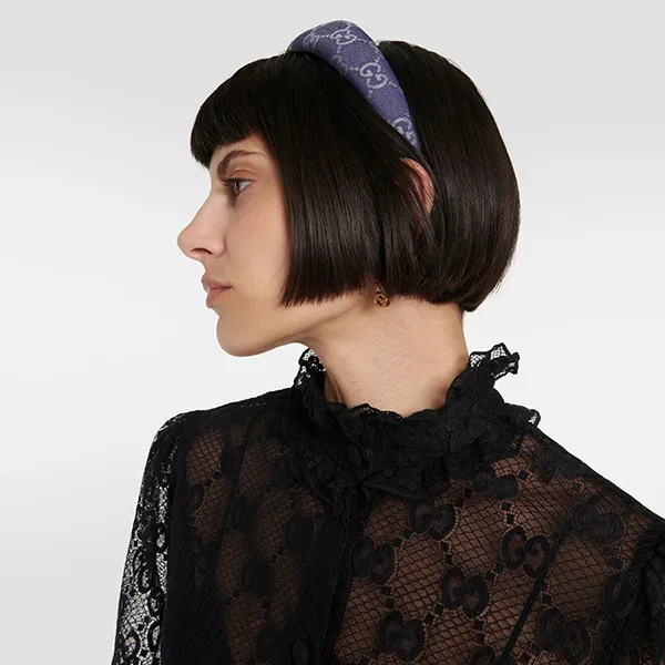 Băng Đô Cài Tóc Nữ Gucci Danny GG Canvas Headband Màu Xanh Denim