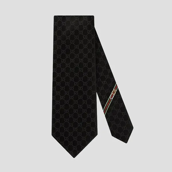 Cà Vạt Nam Gucci Silk Tie with GG Pattern In Black 456520 4B002 1000 Màu Đen
