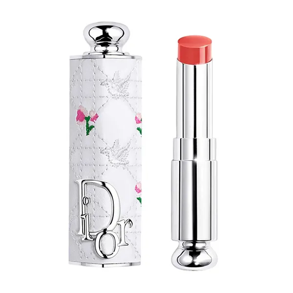 Combo Vỏ Son Dior Flowery Cannage + Lõi Son Dior Addict Glass Lipsticks 599 Adiorable Màu Hồng Cam