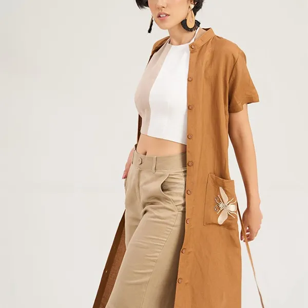 Đầm Nữ F2 Fashion & Freedom Women's Brown Linen Dress Hello New Day D375-N-S-0423 Màu Nâu Size S