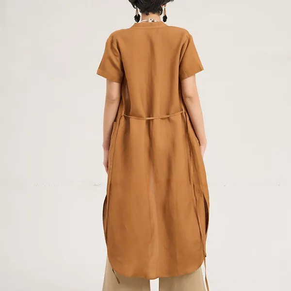 Đầm Nữ F2 Fashion & Freedom Women's Brown Linen Dress Hello New Day D375-N-S-0423 Màu Nâu Size S
