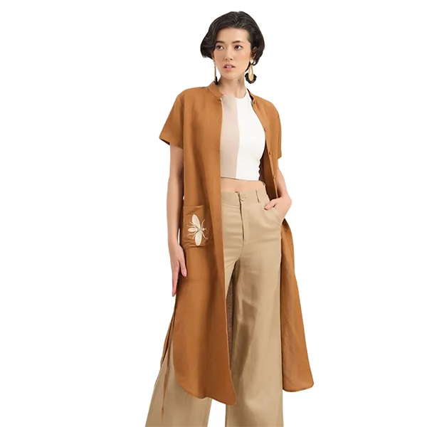 Đầm Nữ F2 Fashion & Freedom Women's Brown Linen Dress Hello New Day D375-N-S-0423 Màu Nâu Size S