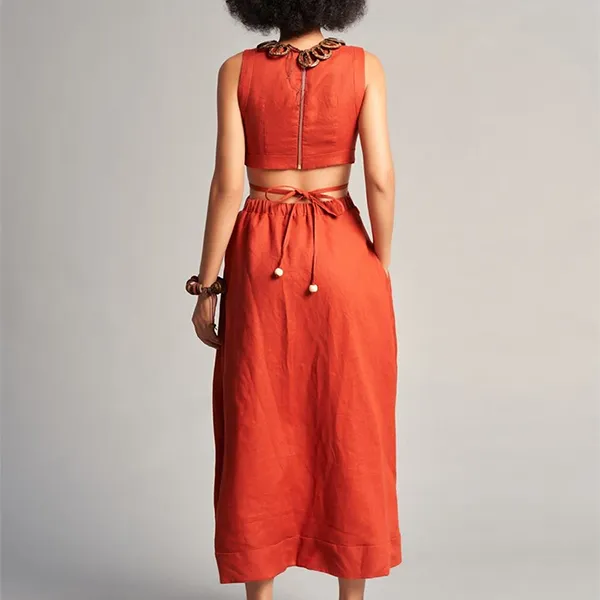 Đầm Nữ F2 Fashion & Freedom Women's Linen Dress In Orange Brown Free Color D735-CN-S-0623 Màu Cam Nâu Size S