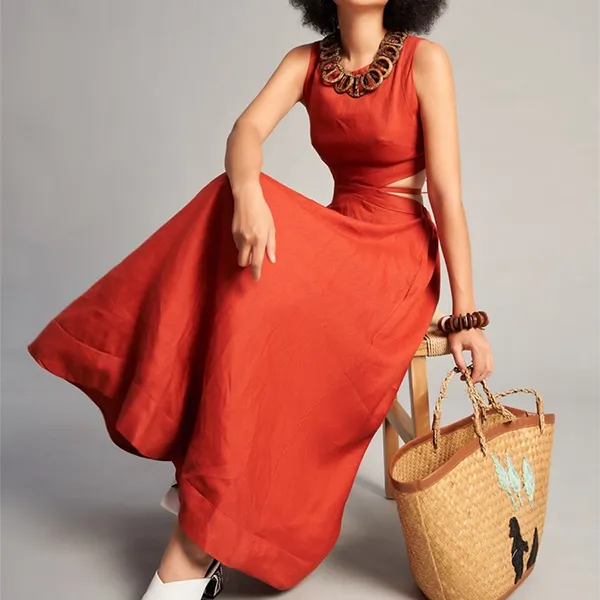 Đầm Nữ F2 Fashion & Freedom Women's Linen Dress In Orange Brown Free Color D735-CN-S-0623 Màu Cam Nâu Size S