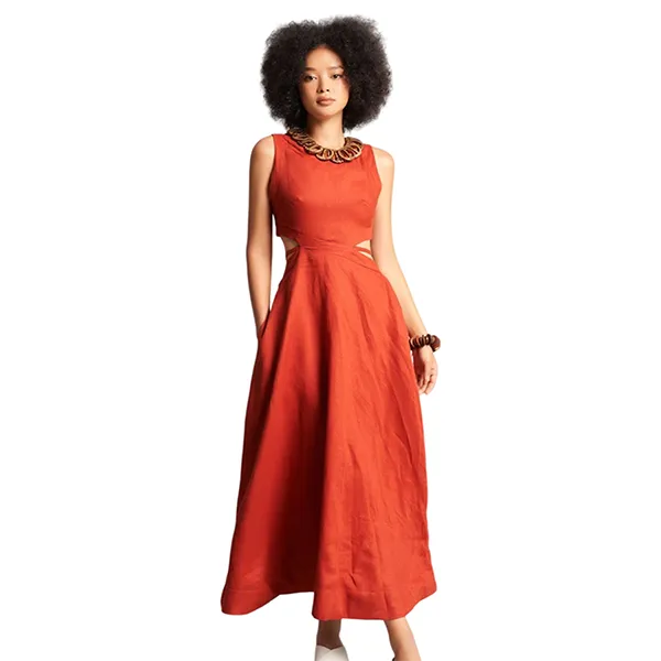 Đầm Nữ F2 Fashion & Freedom Women's Linen Dress In Orange Brown Free Color D735-CN-S-0623 Màu Cam Nâu Size S