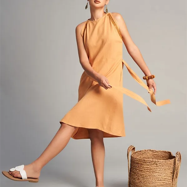 Đầm Nữ F2 Fashion & Freedom Women's Linen Dress In Orange-Brown Free Color D737-CN-S-0623 Màu Cam Nâu Size S